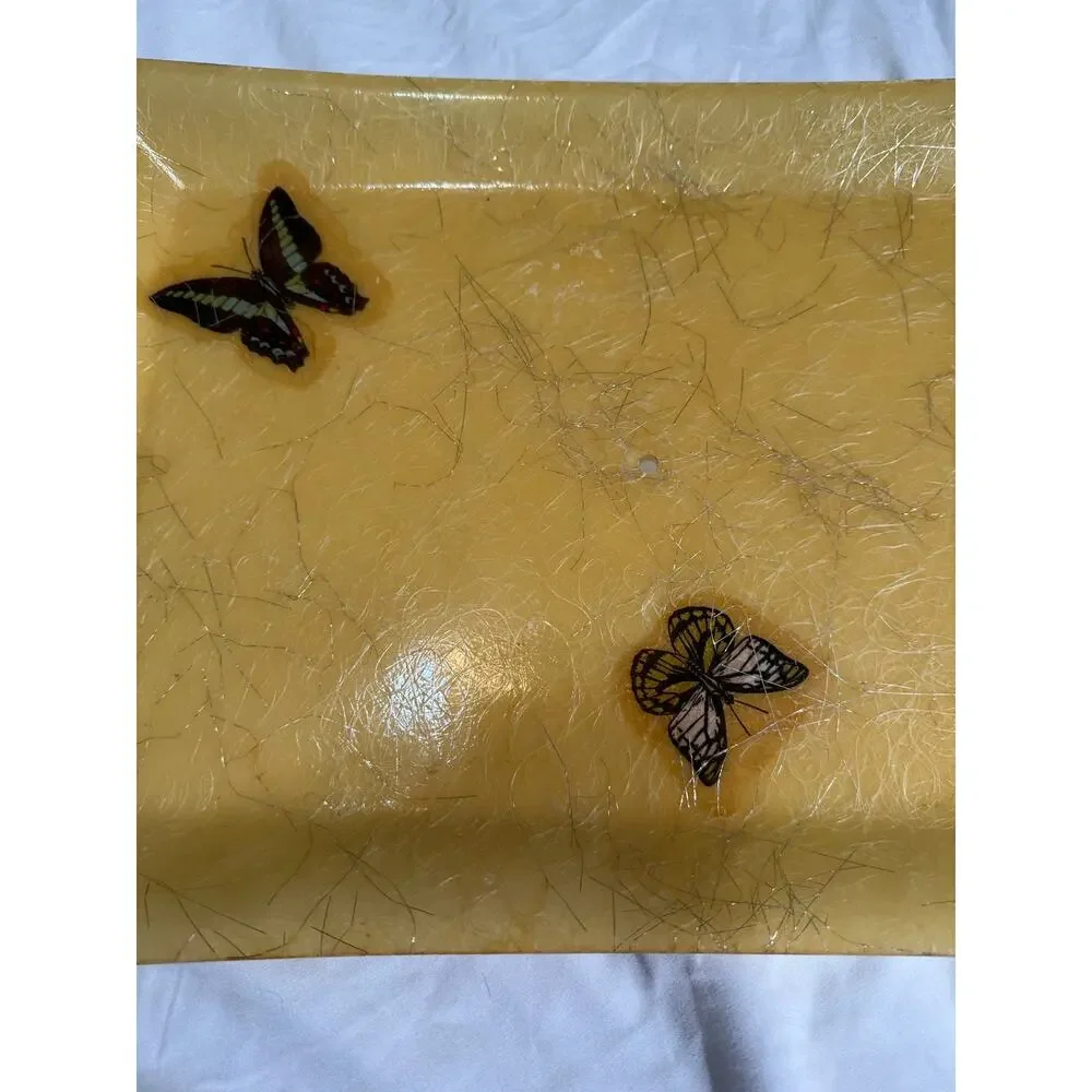 Vintage Fiberglass Resin Butterfly Tray Amber MCM Hollywood Regency